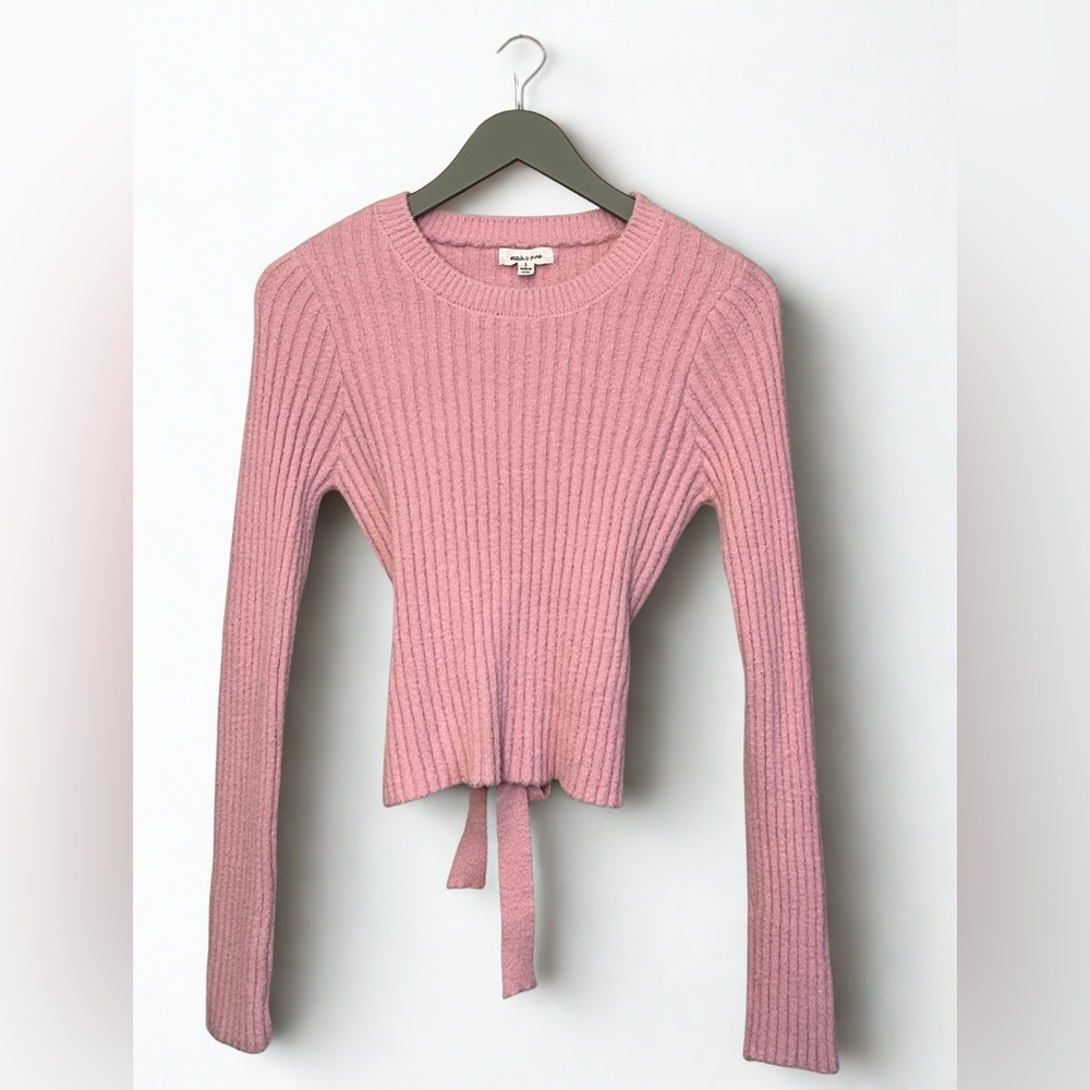 Stitch and Pine Fuzzy Ribbed Cropped Wrap Sweater Size S Balletcore Coquette